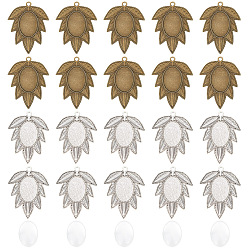 Антично-бронзовый и Антично-серебристый Набор для самостоятельного изготовления подвески в виде листа, в том числе подвеска в тибетском стиле с подвеской в виде кабошона, Кабошоны из стекла, античная бронза и старинное серебро, 52x40.5x3 мм, отверстие : 3 мм