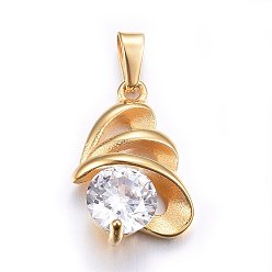 Золотой 304 подвески из нержавеющей стали, с кубического циркония, прозрачные, золотые, 20x14x6 мм, отверстие : 5x3 мм