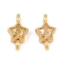 Oro Dijes conectores de latón con circonitas cúbicas amarillas engastadas, enlaces estrella, chapado en rack, larga duración plateado, dorado, 9.5x5x3 mm, agujero: 1.2 mm