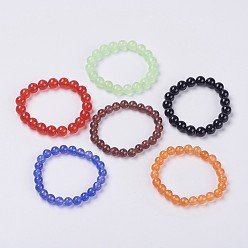(52) Непрозрачная лаванда Браслет из натурального нефрита из бисера, окрашенные, круглые, разноцветные, 2 дюйм (5 см), бусины : 6 мм, около 28 шт / нитка