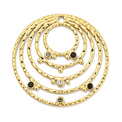 Черный Алмаз Настоящее 18k позолоченное вакуумное покрытие pvd 304 подвески из нержавеющей стали, с красочными горный хрусталь, плоские круглые прелести, черный алмаз, 34.5x1.7 мм, отверстие : 2 мм