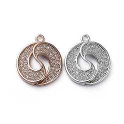 Mixed Color Brass Micro Pave Cubic Zirconia Pendants, Flat Round, Clear, Mixed Color, 18x15.5x3.5mm, Hole: 1.5mm