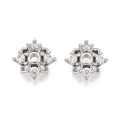 Платина Колпачки для бусин из прозрачного кубического циркония из латуни, полые цветок, платина, 9x9x2.5 мм, отверстие : 1.2~1.4 мм