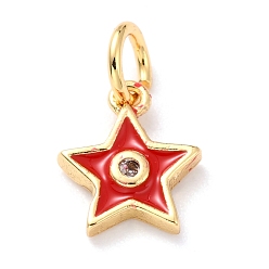 Красный Латунь эмаль подвески, без кадмия и без свинца, долговечный, звезда, реальный 18 k позолоченный, красные, 9.5x8x2 мм, отверстие : 2.5 мм