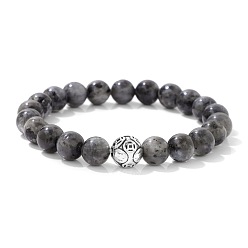 Лабрадорита Эластичные браслеты из круглых бусин из натурального лабрадорита, талисманы из сплава, ювелирные украшения на удачу для женщин и мужчин, 7.48 дюйм (19 см)