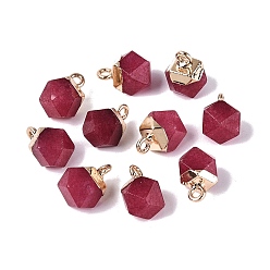 White Jade Dyed Natural White Jade Pendants, Polygon Charms, with Golden Tone Brass Loops, Cerise, 11.5~14x7~9.5x7~9.5mm, Hole: 1.6~1.8mm