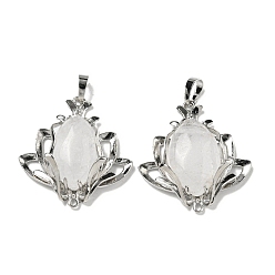 Хрусталь Природного кварца хрустальных подвесок, Подвески-цветы из горного хрусталя с фурнитурой из латуни с покрытием стойки, платина, без кадмия и без свинца, 37x35x10 мм, отверстия : 8x5 mm и 1.6 мм