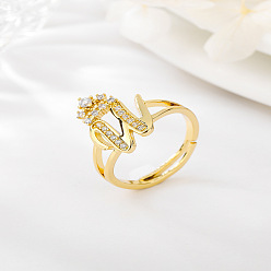 Letter W Латунные микро проложить пальцев кольца кубического циркония, без кадмия, без никеля и без свинца, для женщин, Буква W, размер США 3 (14 мм)