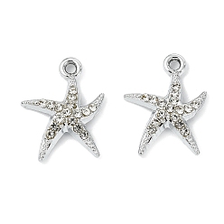 Морская звезда Подвески из сплава с кристаллами и стразами и анималистическим рисунком, платина, очарование морской звезды, 19x15x3.5 мм, отверстие : 1.8 мм
