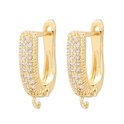 Light Gold Rack Plating Brass Micro Pave Cubic Zirconia Hoop Earring Findings, with Loops, Long-Lasting Plated, Light Gold, 16.5x13x3.5mm, Hole: 1.2mm, Pin: 1mm