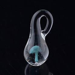 Sky Blue Handmade Lampwork Glass Pendants, Pyrex, Mushroom, Sky Blue, 21~25x9~10mm, Hole: 3~4mm