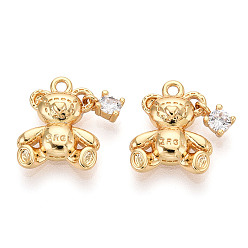 Настоящее золото 18K Латунные микропаве прозрачные подвески с фианитом, нести прелести, без никеля , реальный 18 k позолоченный, 13x10.3x2.2 мм, отверстие : 1.2 мм