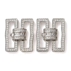 Платина Латунное микропейв, прозрачный кубический цирконий, складные застежки, прямоугольные, платина, 21.5x18.5x5 мм