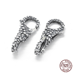 Antique Silver Thailand 925 Sterling Silver Lobster Claw Clasps, Bumpy, Antique Silver, 24.5x10.5x9mm, Hole: 6mm