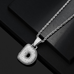 Letter D Латунные микропаве прозрачные кубические цирконии массивные инициальные подвески ожерелья, платина, Буква D, 19.69 дюйм (50 см)