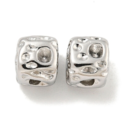 Platinum Rack Plating Brass Beads, Long-Lasting Plated, Cadmium Free & Lead Free, Cube, Platinum, 7.5x7.5x7.5mm, Hole: 2.5mm