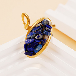 Ляпис-Лазурь Натуральный кусочек лазурита с открытыми кольцами из нержавеющей стали, овальные, золотые, 304 мм