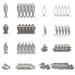 Plata Antigua 80 piezas 8 colgantes de aleación de zinc estilo tibetano, pescado, plata antigua, 10.5~23.5x7.5~18x2~4 mm, agujero: 1~2 mm, 10 piezas / estilo