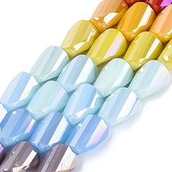 Mixed Color Electroplate Opaque Glass Beads Strands, Twist, Faceted, Mixed Color, 9~9.5x6~6.5x4~5mm, Hole: 1~1.4mm, about 42~50pcs/strand, 15.16~18.11 inch(38.5~46cm)