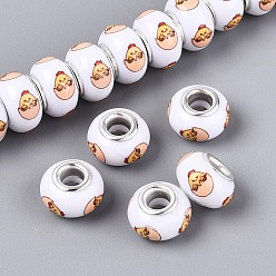 Цыпленок Непрозрачная смола европейский бисер, RONDELLE большие шарики отверстия, с латунными сердечниками с серебряным покрытием, светлый померанцевый, цыпленок, 13.5~14x9 мм, отверстие : 5 мм