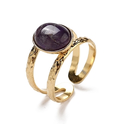 Аметист Ионное покрытие (ip) 304 открытые манжеты из нержавеющей стали, Женское кольцо с натуральным аметистом овальной формы, реальный 18 k позолоченный, 11.5 мм, 6 шт / комплект
