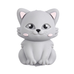 Гейнсборо Силиконовые бусины, форма кошки, светло-серые, 28x20.5x16.5 мм, отверстие : 2 мм