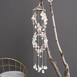 White Cotton Cord Wind Chimes, Natural Shell Hanging Pendant, for Home/Bedroom Decoration, White, 200x200x70mm