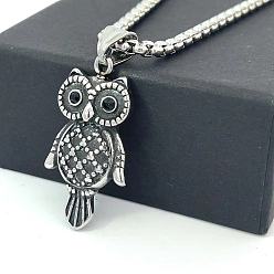 Нержавеющая Сталь Цвет Ожерелья в стиле панк из нержавеющей стали с подвеской в виде совы для мужчин, цвет нержавеющей стали