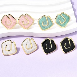 (52) Непрозрачная лаванда Ромб 201 серьги-гвоздики из нержавеющей стали с эмалью, с 304 штифтов из нержавеющей стали, вакуумное покрытие pvd, золотые, разноцветные, 22.5x23 мм