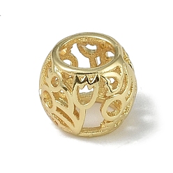 Настоящее золото 18K Стойка металлизированный латунь европейский бисер, долговечный, большое отверстие, без свинца и без кадмия, полый, рондель, реальный 18 k позолоченный, 8.5x7 мм, отверстие : 4.5 мм