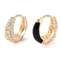 Настоящее золото 18K Женские серьги-кольца из латуни с микропаве и прозрачными циркониями, чёрные, реальный 18 k позолоченный, 13.5x15x5.5 мм