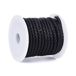 Black Braided Imitation Leather Cord, Black, about 10yards/roll, 5mm