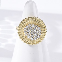 Настоящее золото 16K Латунные кольца из манжеты с прозрачным цирконием, без кадмия и без свинца, плоско-круглые, реальный 16 k позолоченный, 20 мм, регулируемый