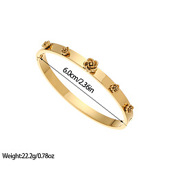 Цветок 304 женские шарнирные браслеты из нержавеющей стали, золотые, цветок, внутренний диаметр: 2-3/8 дюйм (6 см)