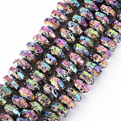 Coloré Brins de perles de pierre de lave naturelle galvanisées, hexagone, cahoteuse, colorées, 6.5x7.5x4mm, Trou: 1.2mm, Environ 105 pcs/chapelet, 15.94 pouce (40.5 cm)