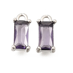 Платина Латунь стекло кулоны, прямоугольник амулеты, граненые, стойки покрытие, долговечный, без свинца и без кадмия, прозрачные, платина, 11x5x4 мм, отверстие : 1.4 мм