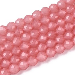 Светло-Коралловый Стеклянные бусины, имитация нефрита , круглые, граненые, свет коралловый, 4x3.5~4 мм, отверстие : 0.6~0.8 мм, около 94~99 шт / нитка, 13.78~14.57'' (35~37 см)
