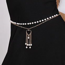 Золотой День святого Валентина сплав с пластиковым жемчугом двухслойные цепочки в форме сердца с кисточками на талию и живот для женщин, белые, золотые, 690 мм