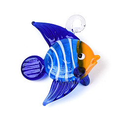 Синий Подвески лэмпворк ручной работы, рыбы прелести, синие, 43~47x36~41x14.5~17 мм, отверстие : 4.5~5.5x3.5~4.5 мм