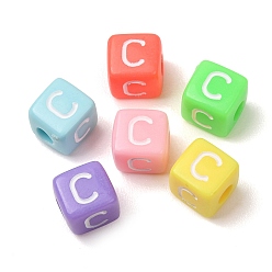 Couleur Mélangete Perles européennes opaques acrylique, Perles avec un grand trou   , cube avec la lettre c, couleur mixte, 10x9x9~9.5mm, Trou: 4mm, environ580 pcs / 500 g