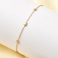 Настоящее золото 18K 304 Браслеты из нержавеющей стали со звездообразными звеньями для женщин, ионное покрытие (ip), реальный 18 k позолоченный, 8-3/4 дюйм (22.1 см)