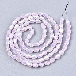 Pearl Pink Electroplate Glass Beads Strands, AB Color Plated, Imitation Jade Glass, Faceted Teardrop, Pearl Pink, 4x3mm, Hole: 0.7mm, about 98~99pcs/strand, 16.54~16.92 inch(42~43cm)