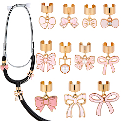 Pink 22Pcs 11 Styles Alloy Enamel Stethoscope Pendant Decorations, Bowknot, with 304 Stainless Steel Findings, Golden, Pink, 26mm, 2pcs/style