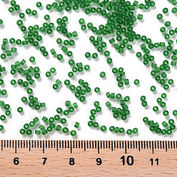 Green 12/0 Grade A Round Glass Seed Beads, Transparent Frosted Style, Green, 2x1.5mm, Hole: 0.8mm, 30000pcs/bag
