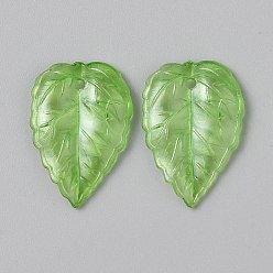 Зеленый лайм Прозрачные акриловые подвески, лист, зеленый лайм, 27.5x19x3.5 мм, отверстие : 1.8 мм