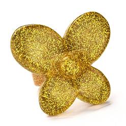 Dunkelgolden Acryl Fingerringe, Retro-Stil, mit Glitzerpulver, Schmetterling, dunkelgolden, 6.5~36 mm, Innendurchmesser: 18 mm, Schmetterling: 36 mm