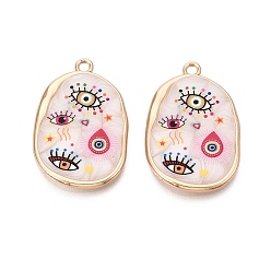 Разноцветный Печатные эмали подвески сплава, овальные и сглазные подвески в форме слезы, стойки покрытие, без кадмия и без свинца и без никеля, золотые, красочный, 35x23x3 мм, отверстие : 2.2 мм