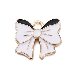 Белый Подвески из эмали и сплава, бантом прелести, золотые, белые, 15x16x2 мм, отверстие : 2 мм
