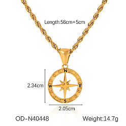 Другие 304 кулон ожерелья из нержавеющей стали горный хрусталь, золотые, компас, 22.05 дюйм (56 см)