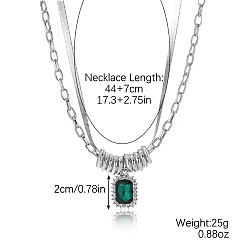 Зеленый Прямоугольные стеклянные подвески из сплава, ожерелья, двухслойные ожерелья для женщин, зелёные, 17.32 дюйм (44 см)